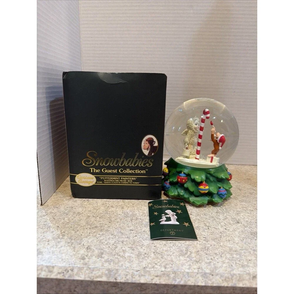 Dept 56 Snowbabies Peppermint Painters Waterglobe Curious George 56.69928 Box